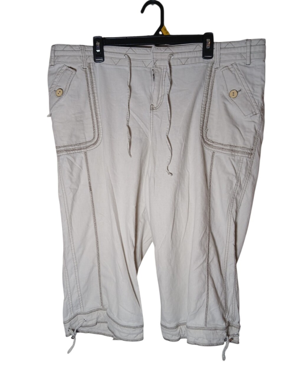 Lane Bryant Sz 20 Linen Blend Drawstring Capri Khaki Crop Trouser Pants